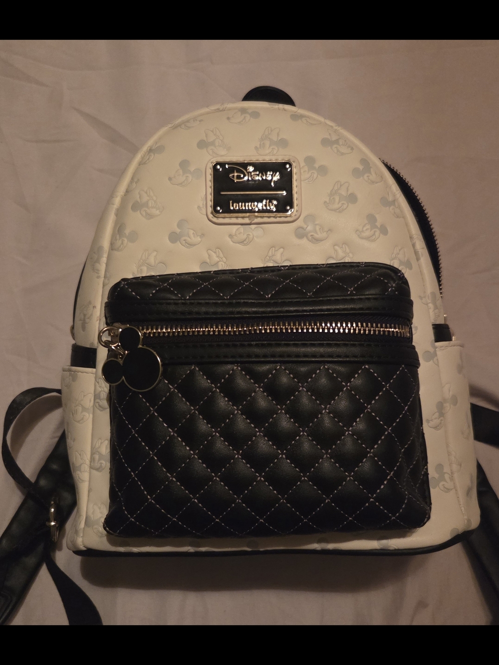 Loungefly Black & White Quilted Mini Backpack